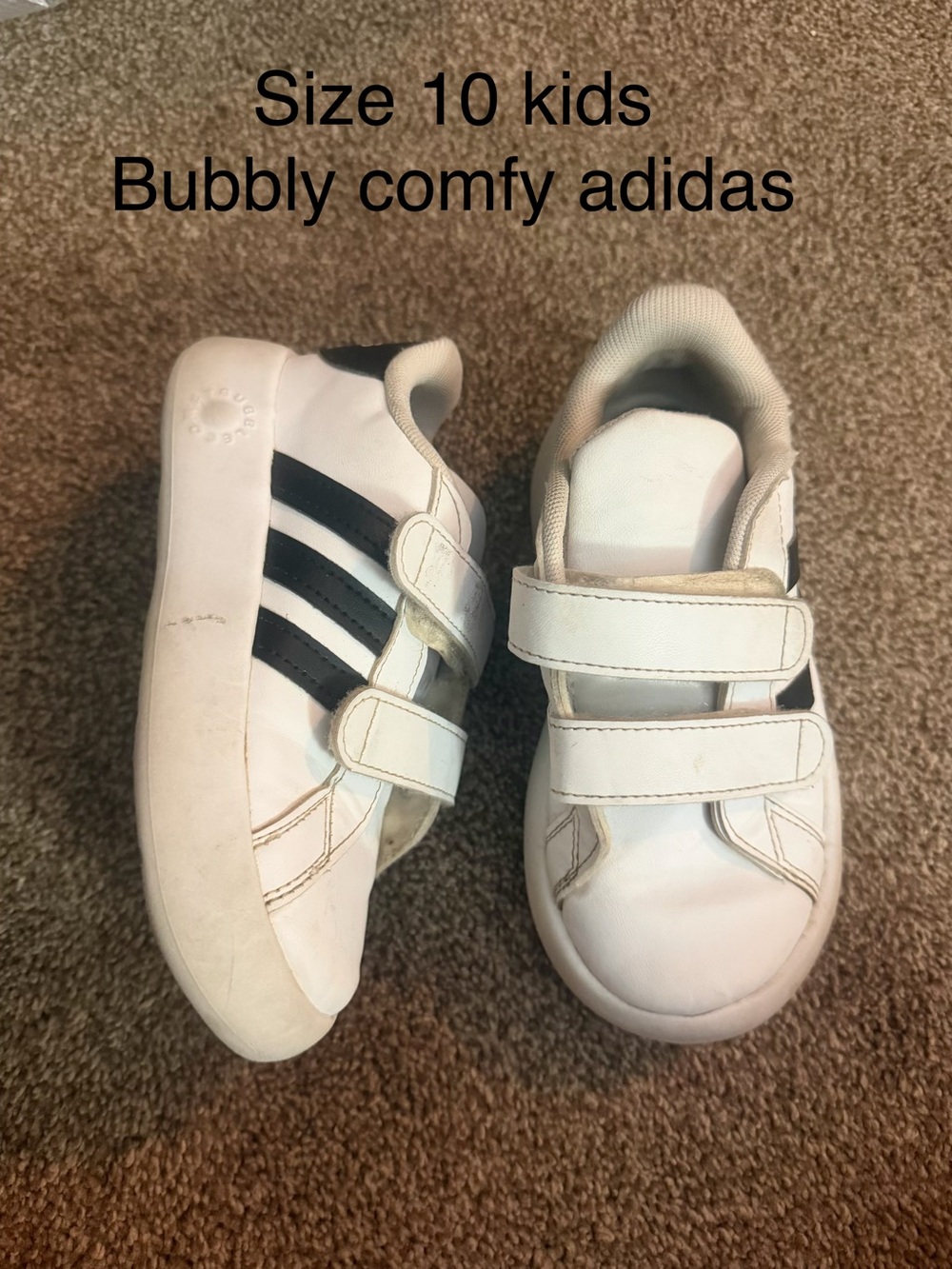 adidas Kids White and Black Velcro Strap Sneakers sz 10
